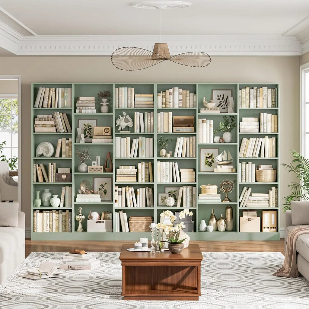 6 Tier Large Bookshelf, Triple Wide Bookcase with 17 Open Shelves, 74'' Tall for Living Room/ Home Office