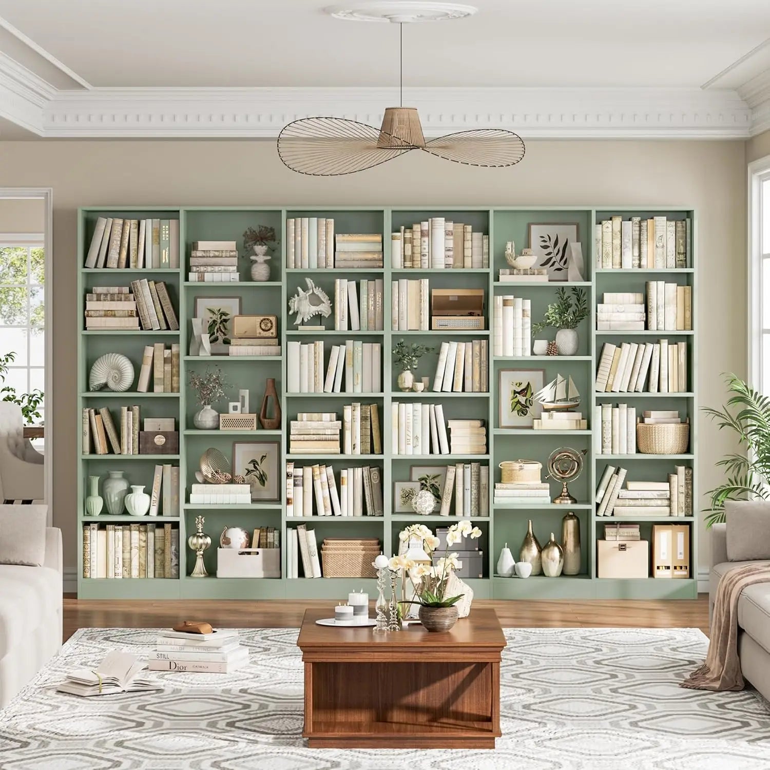 6 Tier Large Bookshelf, Triple Wide Bookcase with 17 Open Shelves, 74'' Tall for Living Room/ Home Office