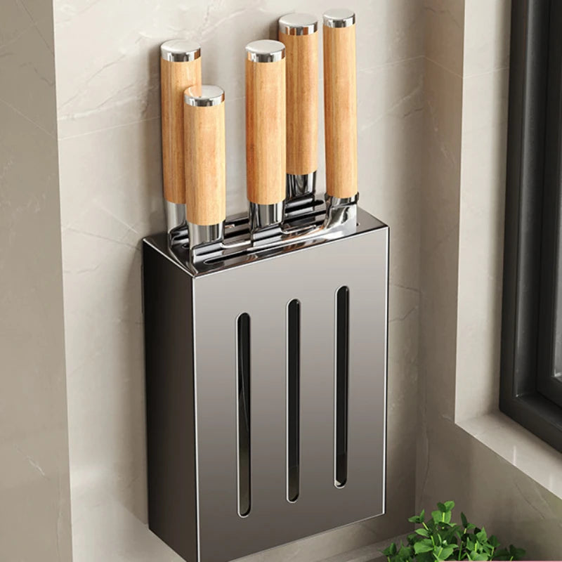 Kitchen Knife Storage Box, Knife Holder, Non-Perforation, Wall-Mounted Rack, Kitchen Items, Kitchen Accessories Organizer