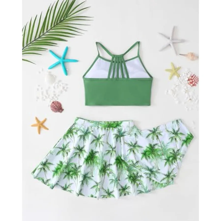 Mioglrie Girls Swimsuit 2 Pcs Bikini Set Tiered Ruffled Bathing Suit Floral Print Adjustable Straps Girls' Swimwear