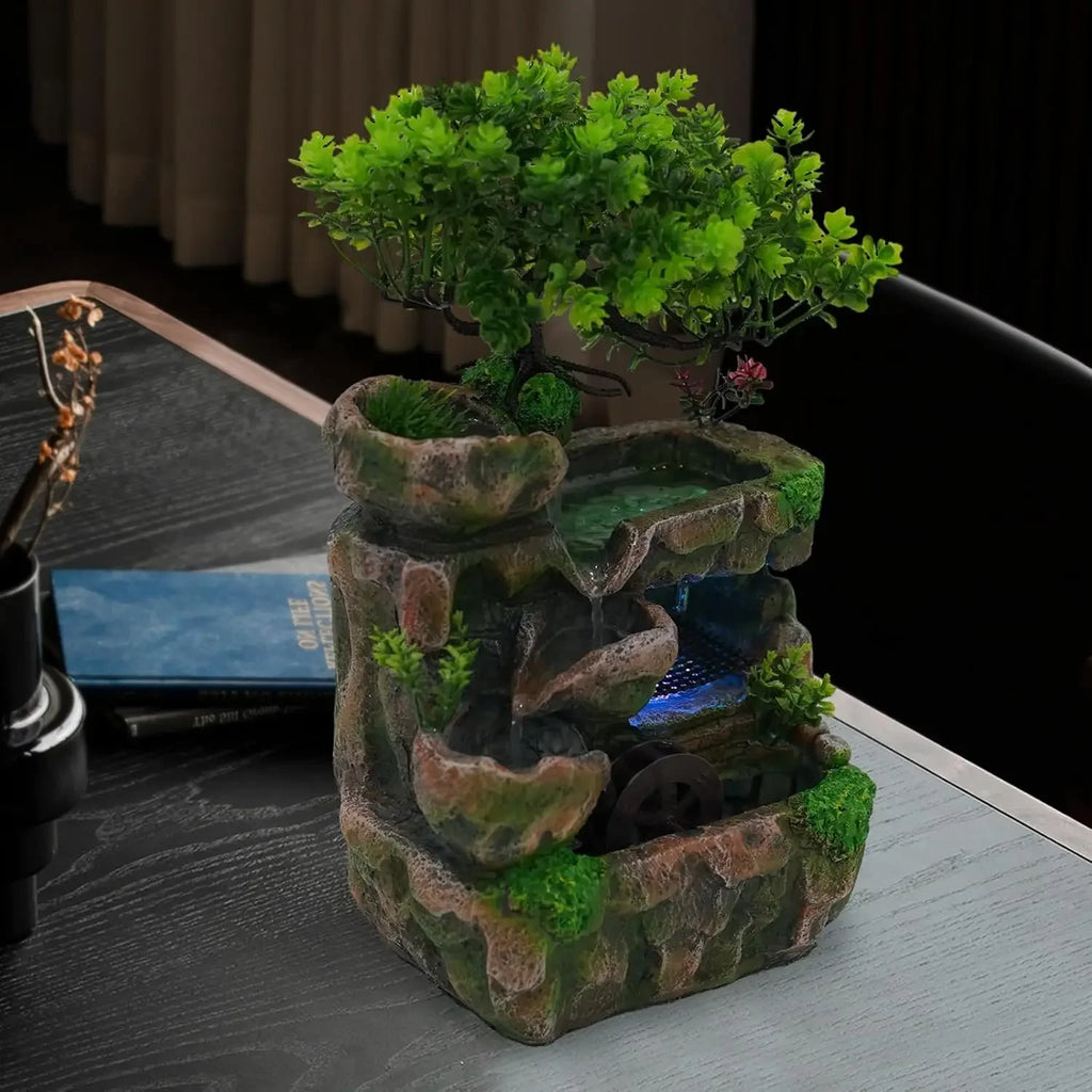Indoor Waterfall Meditation Fountain with Automatic Pump and LED Light, Tabletop Waterfall Fountain, Relax Desktop Water for Home/ Office/ Bedroom Decoration