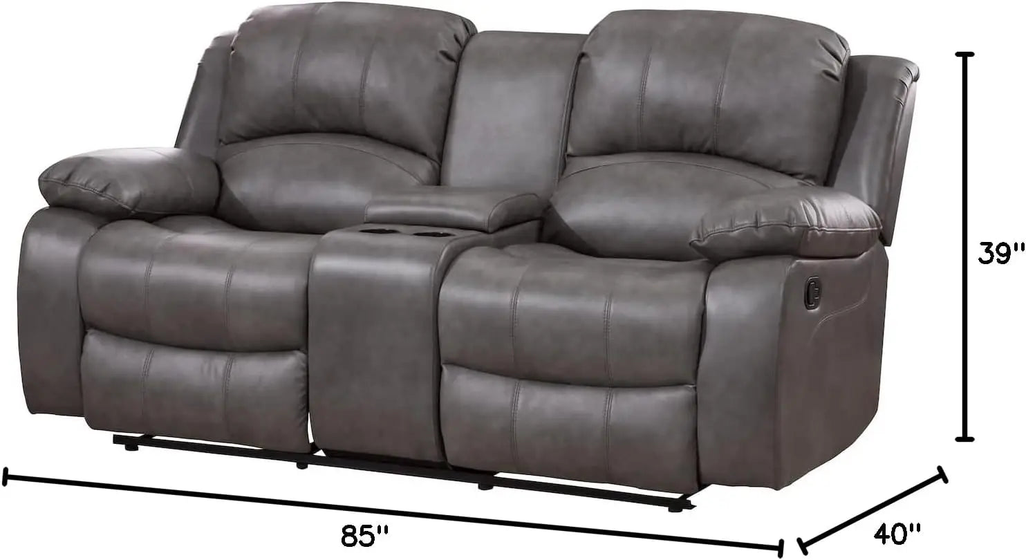 2PC Leather Air Reclining Sofa Loveseat Set Living Room Set 8018 Multiple Colors (Gray)