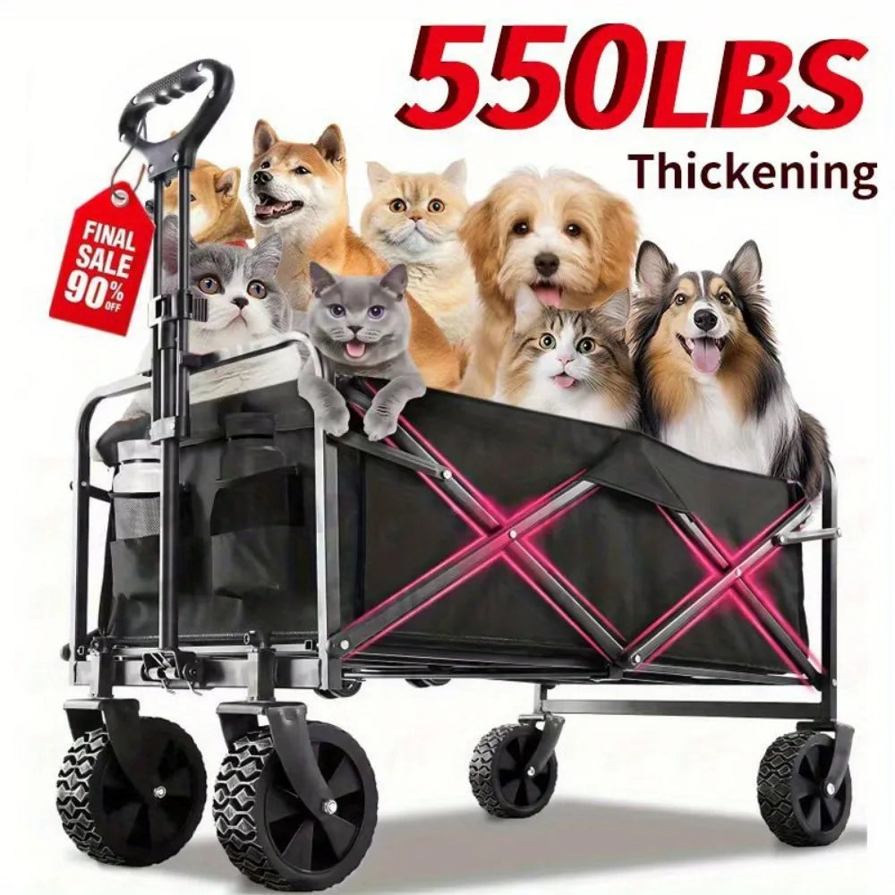 Folding Luggage Cart Aluminum Wagon 280LB Load/ Ergonomic Handle 4-Wheel Swivel Design for Store Home