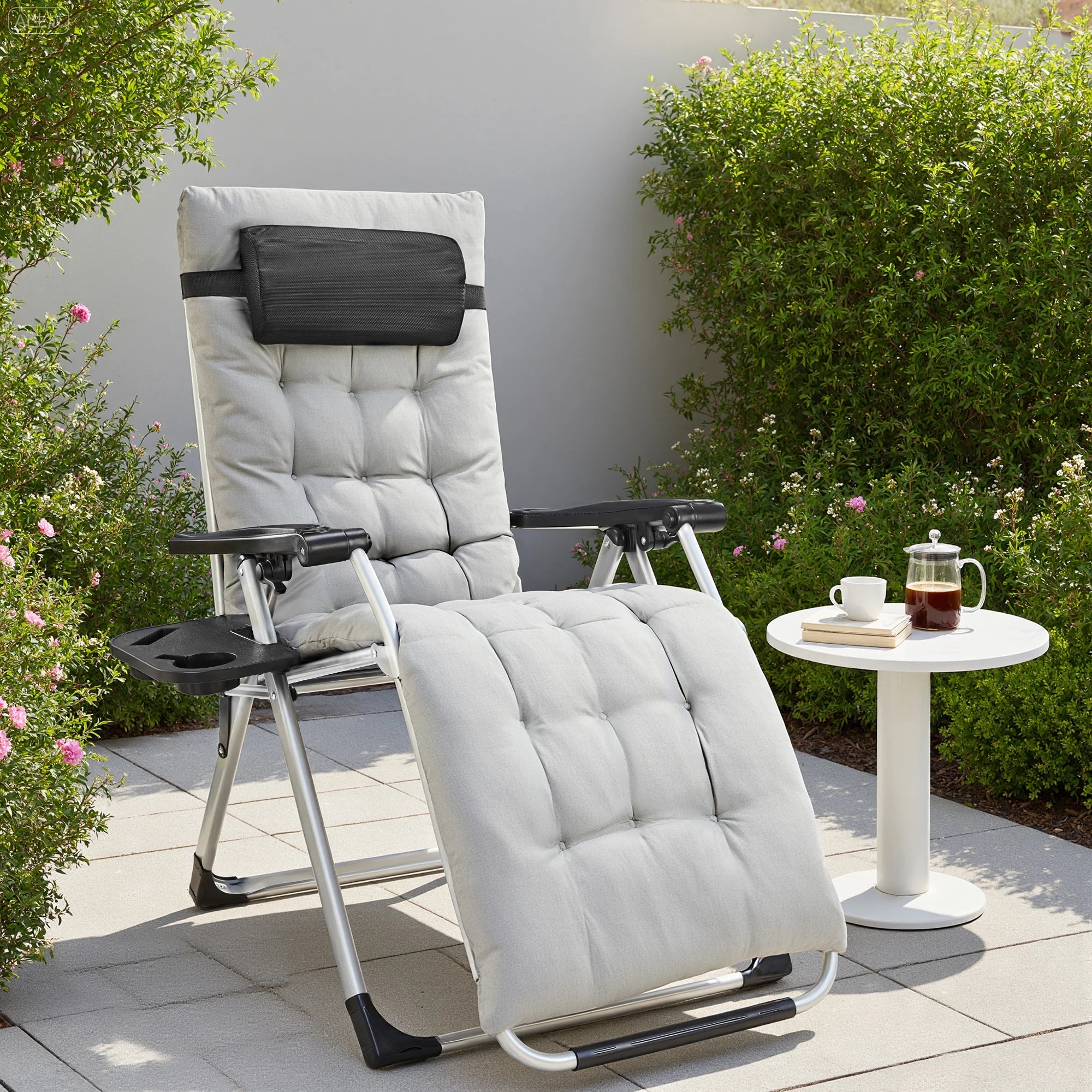 Zero Gravity Portable Recliner Camping Patio Outdoor Garden Lounge Chair with Cup Holder Trays Adjustable Pillow for Backyard