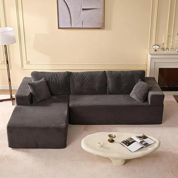 107" Boneless Couch with Deep Seat, Modular Sectional Sofa, Cloud Sectional Couch for Living Room, No Assembly Required, Corduroy
