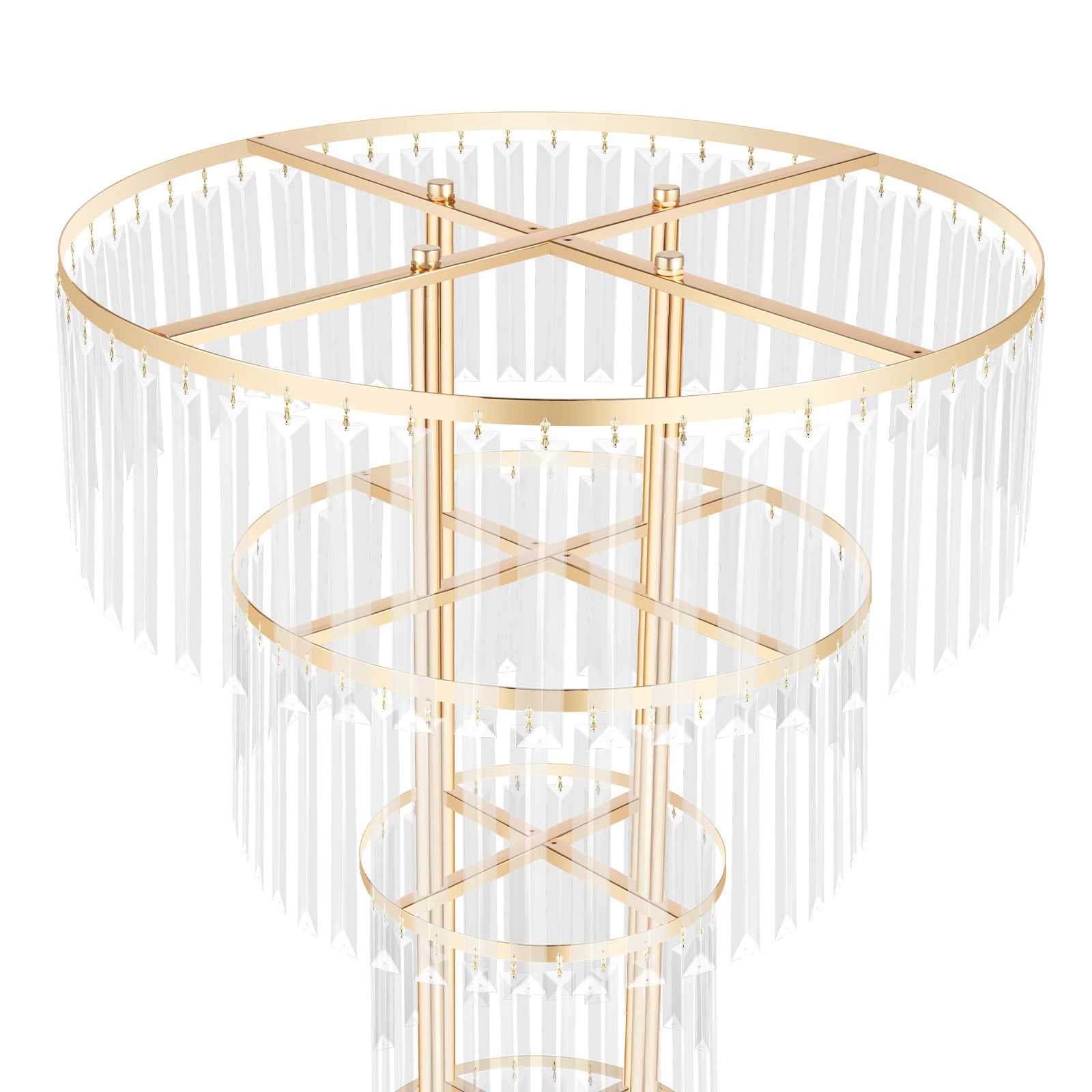 4-Tier Gold Crystal Flower Stand, 35.4" Wedding Centerpiece w/ Round Base, Hanging Acrylic Pendants, Electroplated Iron Frame