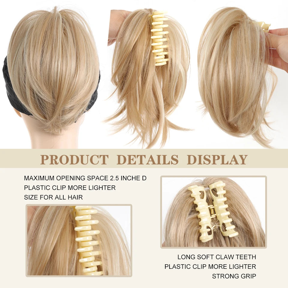 Synthetic Claw Clip Ponytail Hair Extensions/ Messy Short Straight Ponytail Blonde/ Brown Heat Resistant Pony/ Tail Fake Hair