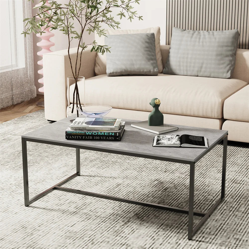 LUVODI Rectangle Living Room Coffee Table Sofa Side Table with White Black Grey Marble Tabletop