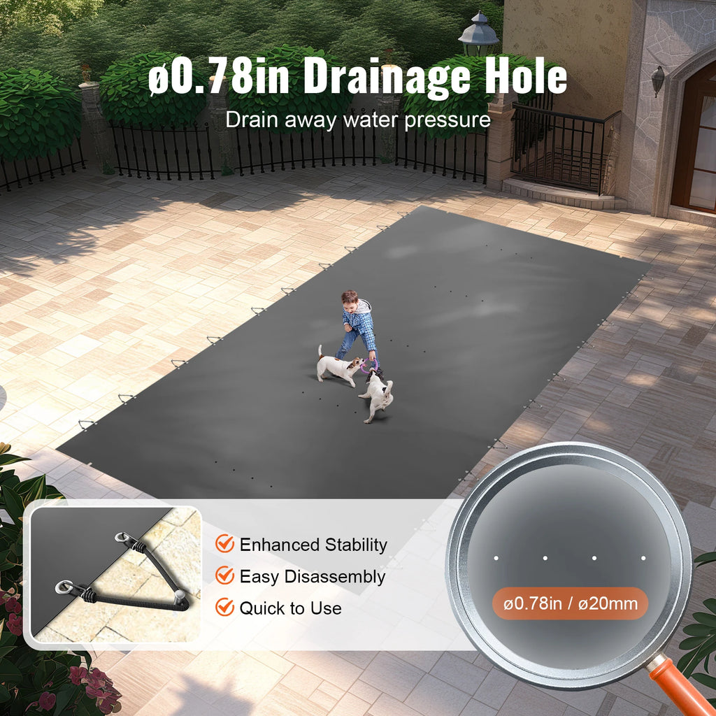Pool Safety Cover In-ground PVC Rectangular Solid Charcoal Pool Covers for Swimming Pool Winter Protection Cover
