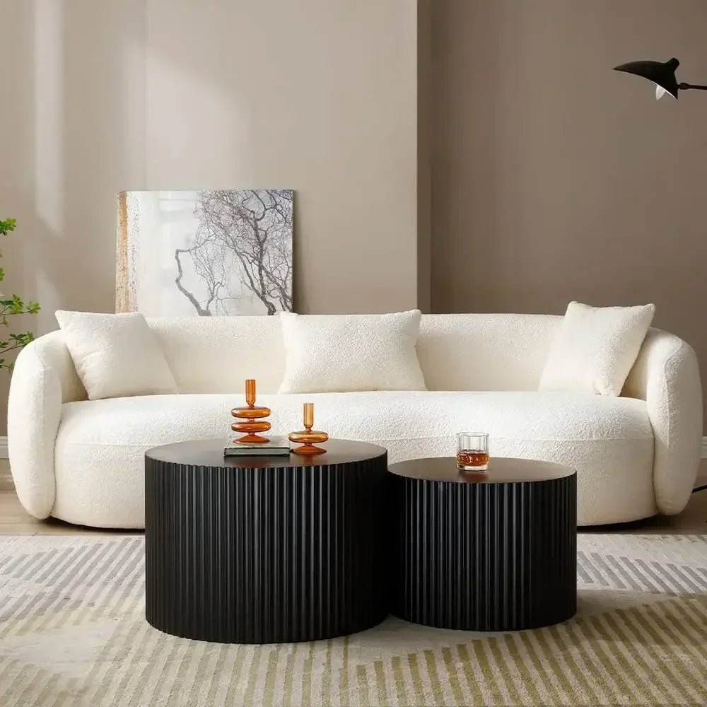 Black Round Coffee Table Set of 2,for Living Room, Modern Wooden Side Tables Accent End Table for Apartment,(Black-Round)
