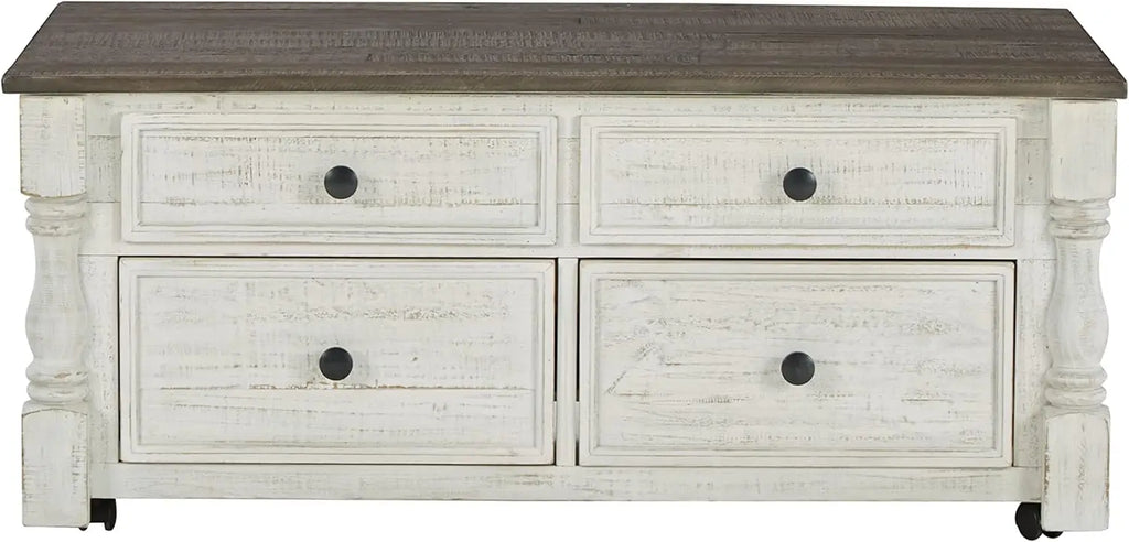 Farmhouse Lift Top Coffee Table with 4 Storage Drawers and Small Storage Tray, Whitewash