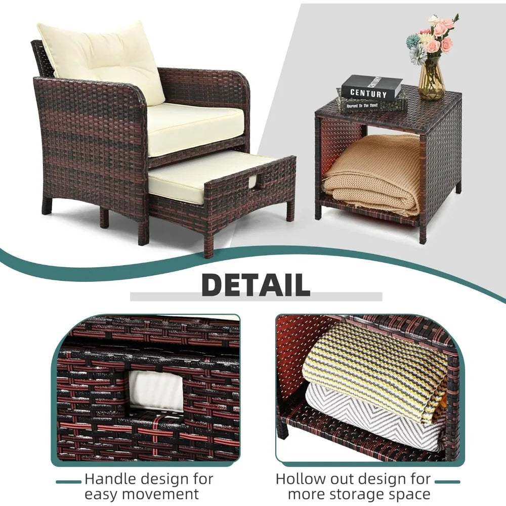 5 Pieces Patio Furniture Set, Rattan Balcony Furniture with Ottomans, PE Wicker Outdoor Patio Chairs Set with Coffee Table for