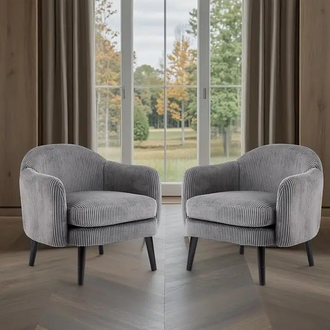 30.3" Wide Modern Barrel Accent Armchairs Set of 2 with Track Armrest, and Solid Wooden Legs