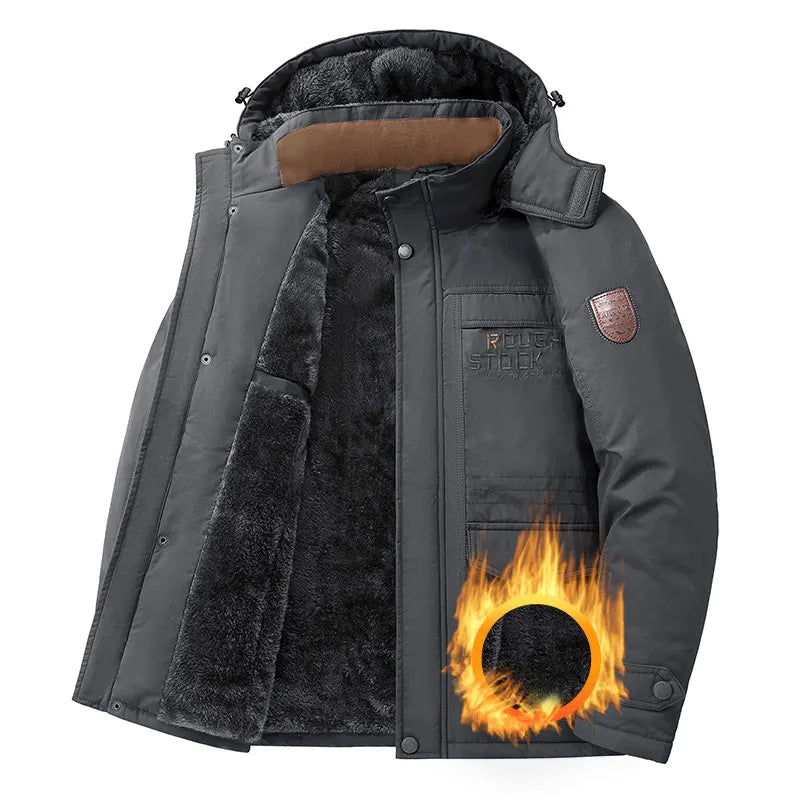 Thick Coat Winter/ Outdoor Running/ Sports/ Windproof/ Warm Fleece Hooded Cargo Jacket/ Men Removable Hood/ Thick, Warm Fleece Jacket