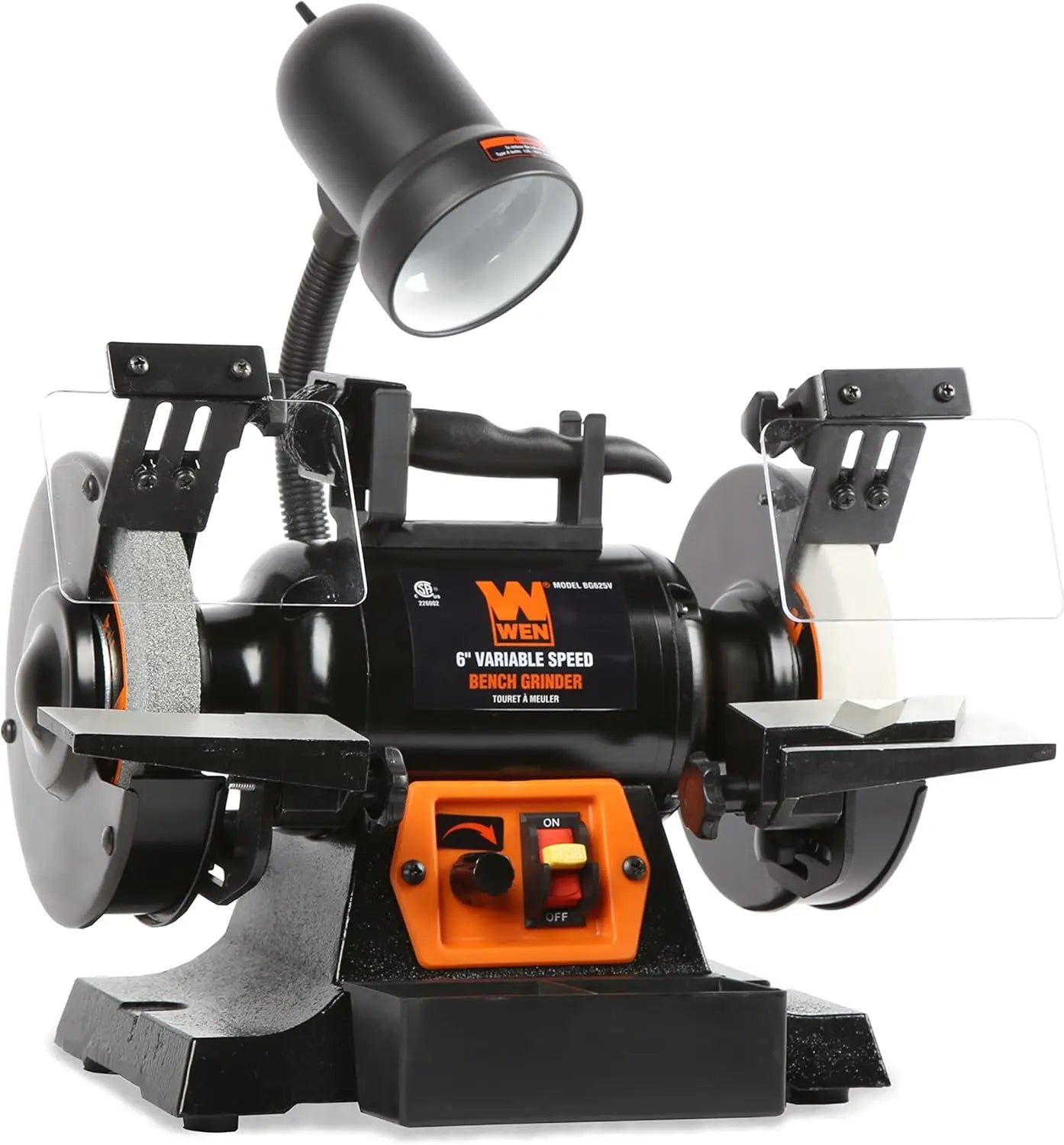 6-Inch Variable Speed Bench Grinder with Flexible Work Light, 2.5-Amp, Black BG625V