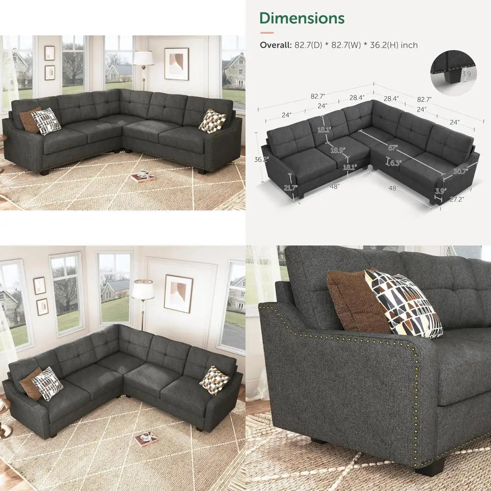 L-Shaped Reversible Sectional Sofa in Dark Grey for Small Spaces