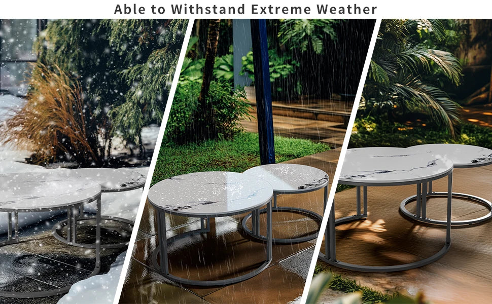 Set of 2 Round Living Room Nesting Table Anti-Rust Outdoor Stacking Center Coffee Table, Small Space Friendly