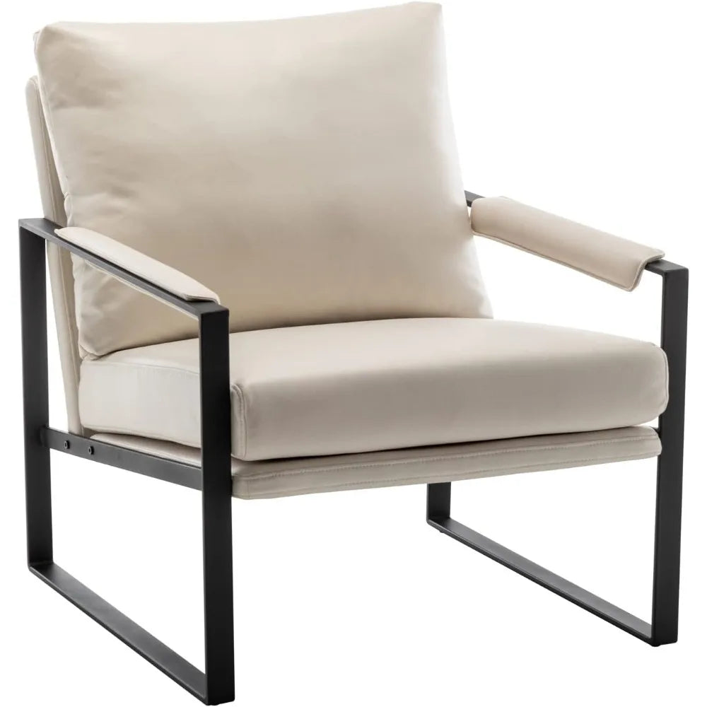Faux Leather Metal Frame Accent Chair - Modern Accent Chairs for Living Room, Bedroom, or Office - Armchairs Living Room