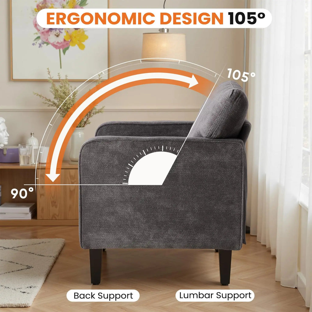 JHK Modern Accent Chair for Living Room/ Ergonomic with Armrest and Backrest Lumbar Support /Reading Lounge Chair For Bedroom