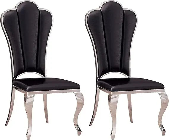 Modern Leather Dining Chairs Set of 2, Elegant Shell Shape Comfy Upholstered Dining Room Chairs w/Unique High Backrest Stainless
