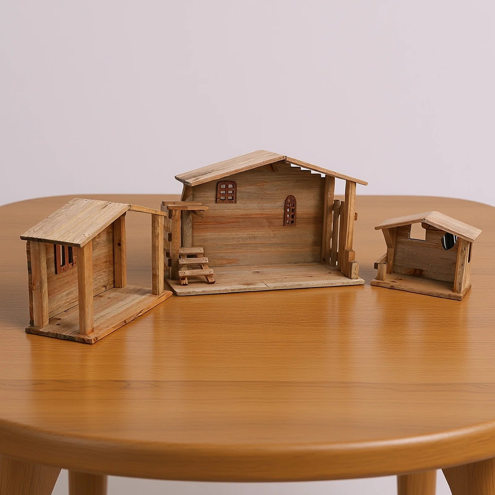 Wooden Christmas Stable Decor - Solid Wood Rustic Stackable House Ornament for Tabletop, Fireplace, Kitchen & Holiday DIY