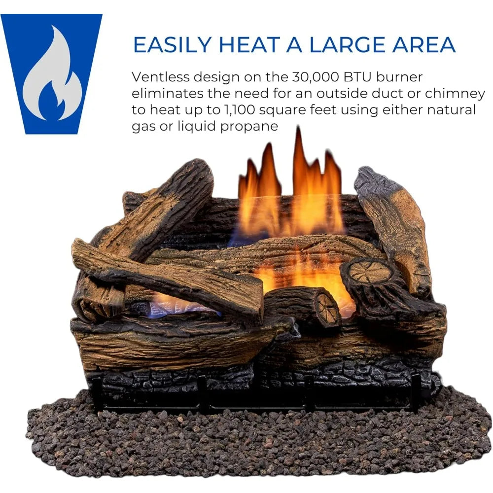 NEW-Duluth Forge DLS-18R-1 Dual Fuel Fireplace Logs with Remote, Compatible with Natural Gas or Propane, 30,000 BTU Output