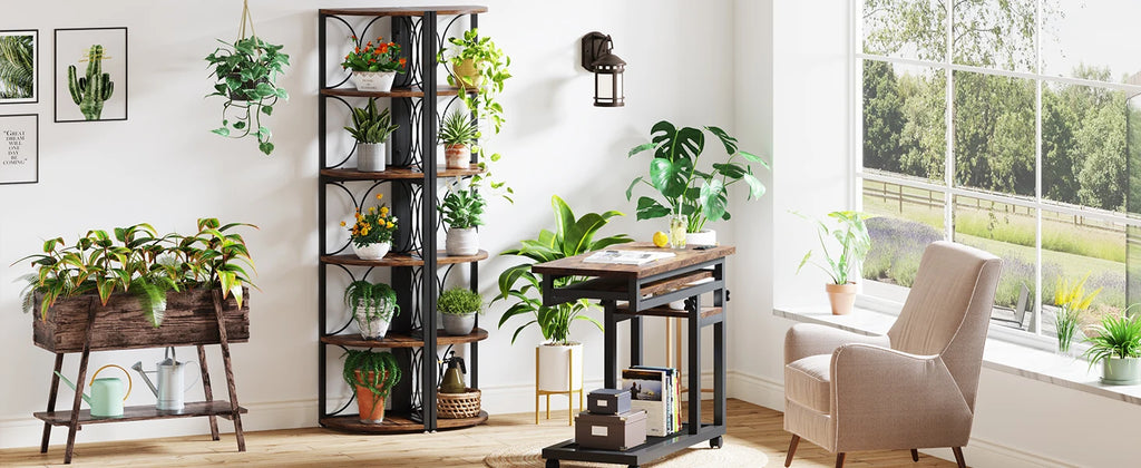 67 inch Tall Corner Shelf, 6 Tier Rustic Corner Bookshelf Bookcase, Storage Rack Standing Shelving Unit