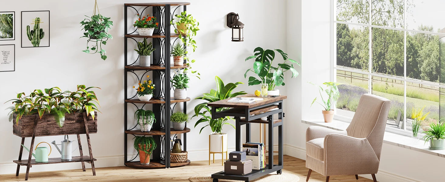 67 inch Tall Corner Shelf, 6 Tier Rustic Corner Bookshelf Bookcase, Storage Rack Standing Shelving Unit