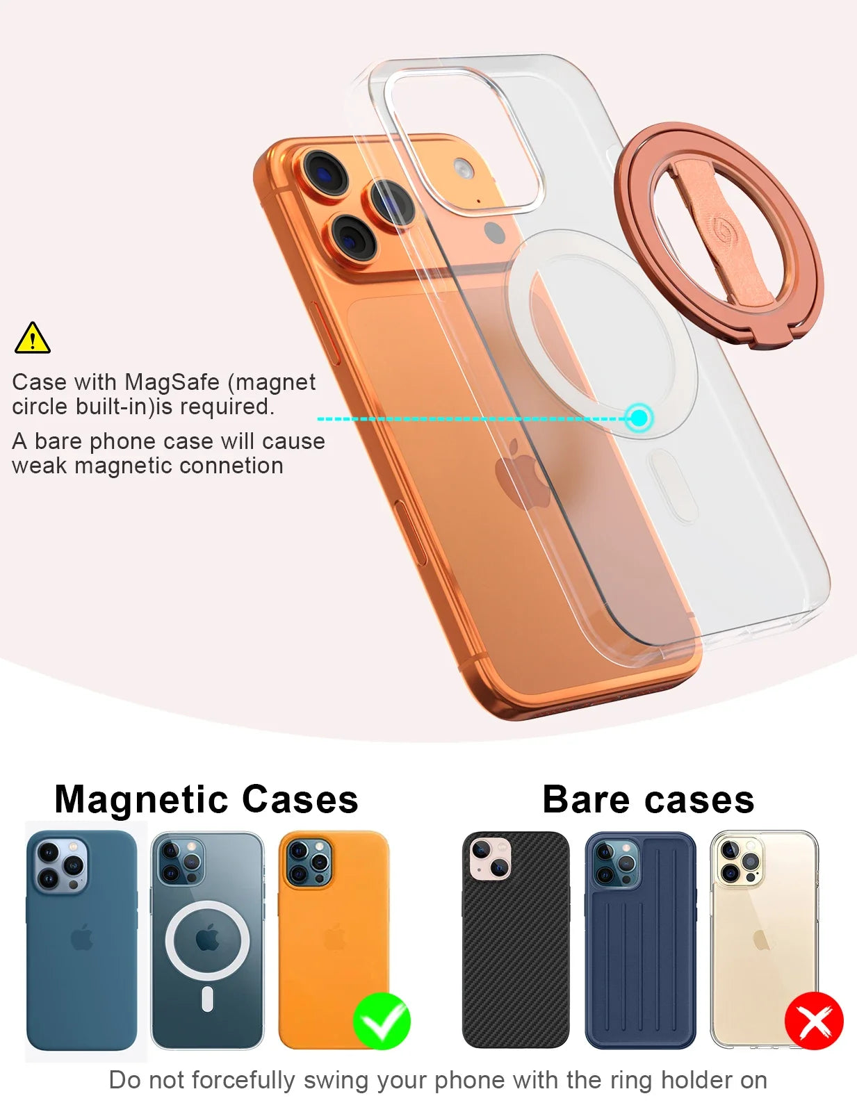 EWA Magnetic Phone Ring, Suitable for Mag Safe Grip [Super Magnet] iPhone Fashion Shining Ring/ Phone Stand Accessories