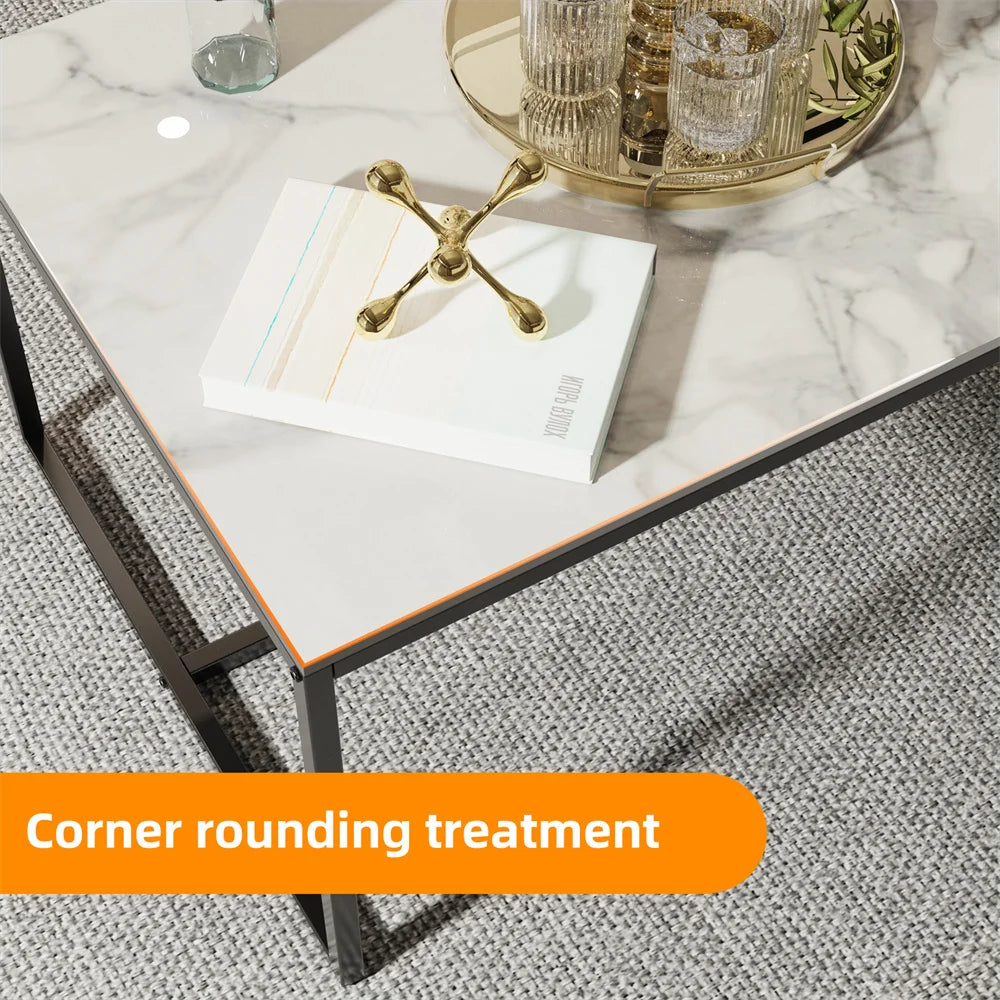 LUVODI Rectangle Living Room Coffee Table Sofa Side Table with White Black Grey Marble Tabletop