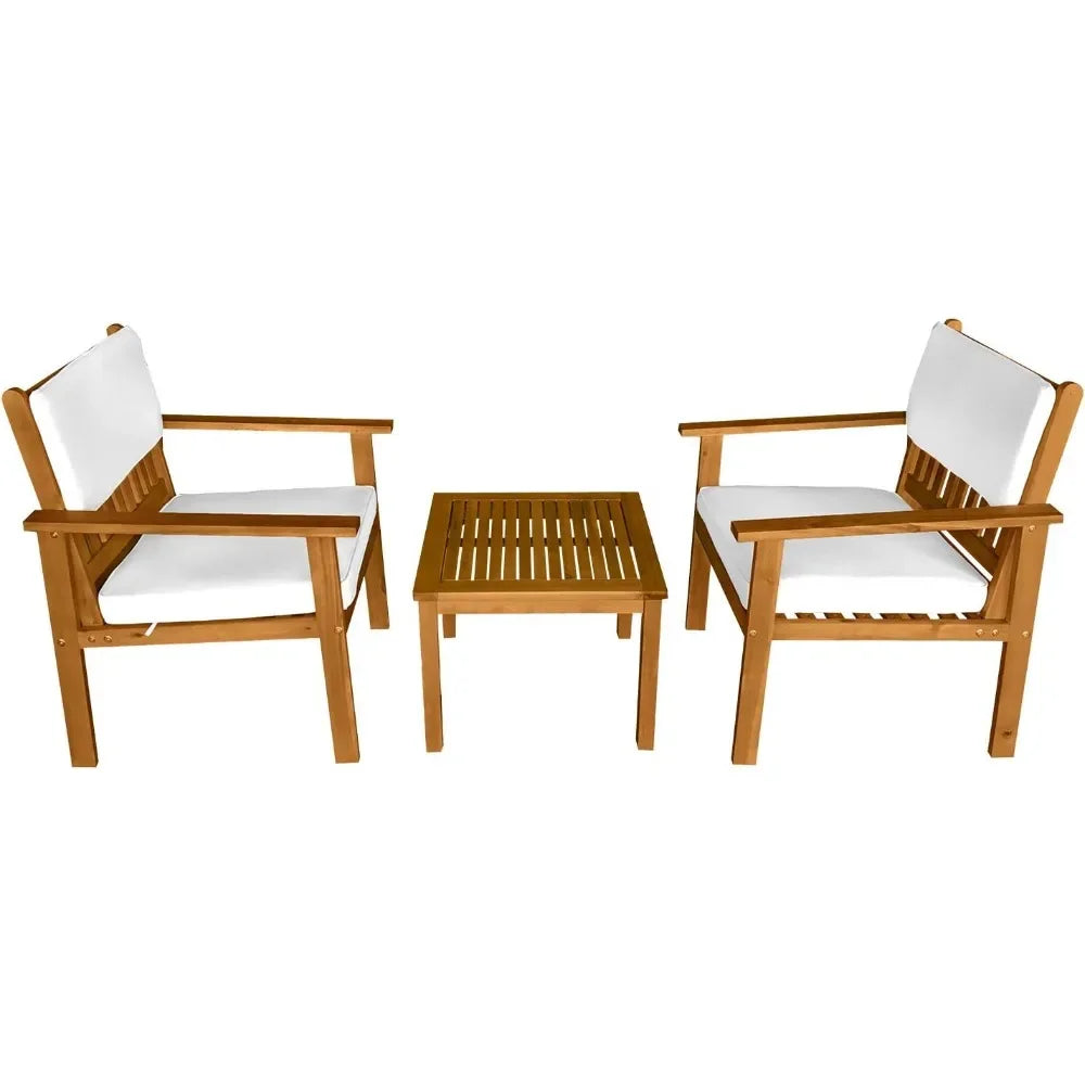 3-Piece Acacia Wood Patio Bistro Set Patio Furniture Outdoor Chat Conversation Table Chair Set Outdoor Wood Chat Set