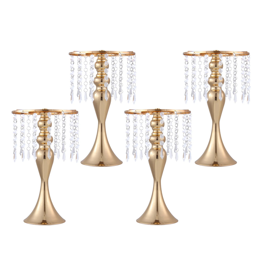 Gold Metal Vases for Wedding Centerpieces 4 Pcs, Tall Flower Vase for Table Decorations with Shiny Gold Finish, Elegant Trumpet Centerpiece Stand for Anniversary Party Birthday Home Decor