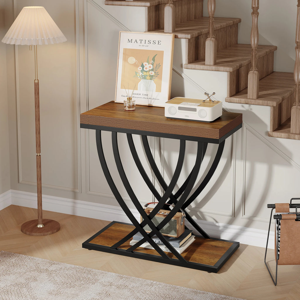 Tribesigns Side Table, 2-Tier Narrow End Table for Living Room, Industrial Nightstand with Metal Frame, Small Bedside Tables for