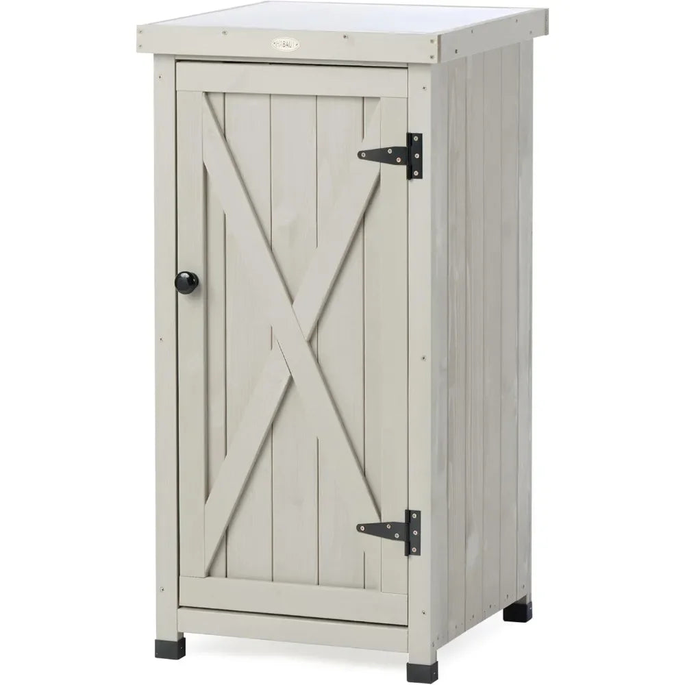 Outdoor Storage Cabinet for Patio, Garden Potting Bench Table with Shelves & Metal-Tabletop, Wooden Planting Work Station, Weather Proof