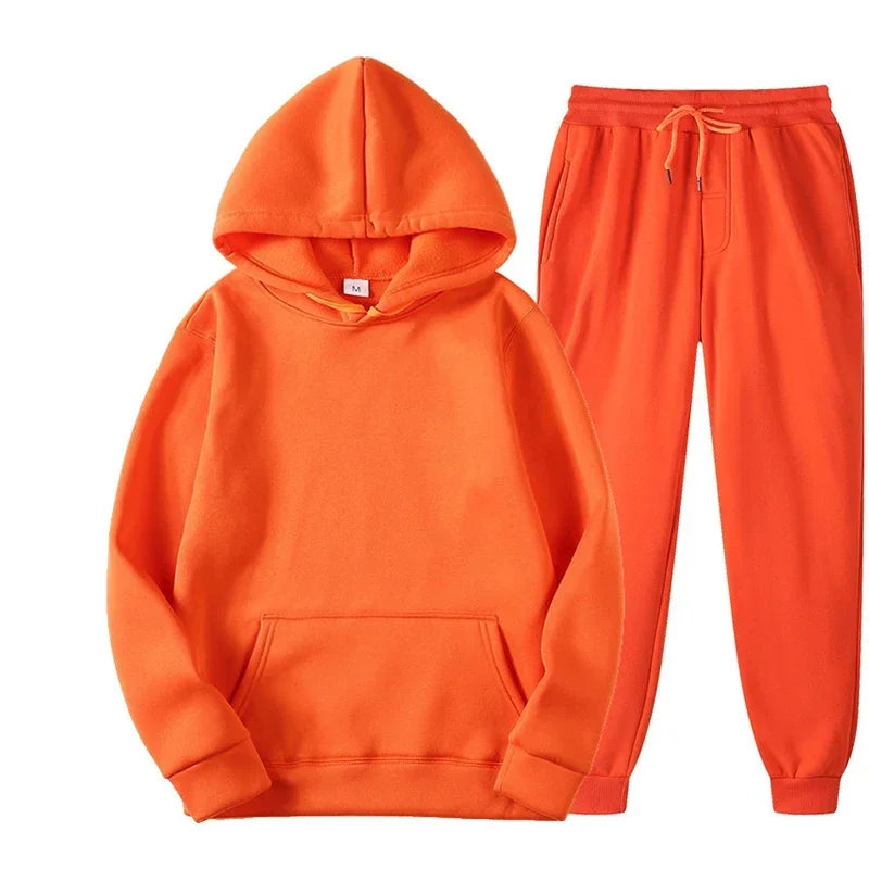 Men/ Women Tracksuit Hoodies/ Casual Solid Color /Thick Pullover and Long Pant 2-piece Set Men/Women Fleece Jogger Sports Suit