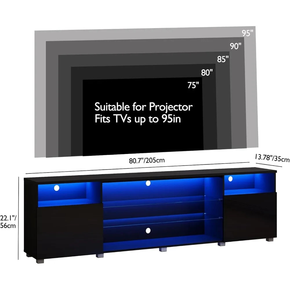 Modern LED 80.7 inch TV Stand for 80/85/90 inch TV,High Glossy TV Entertainment Center with Storage Drawer, TV Stand