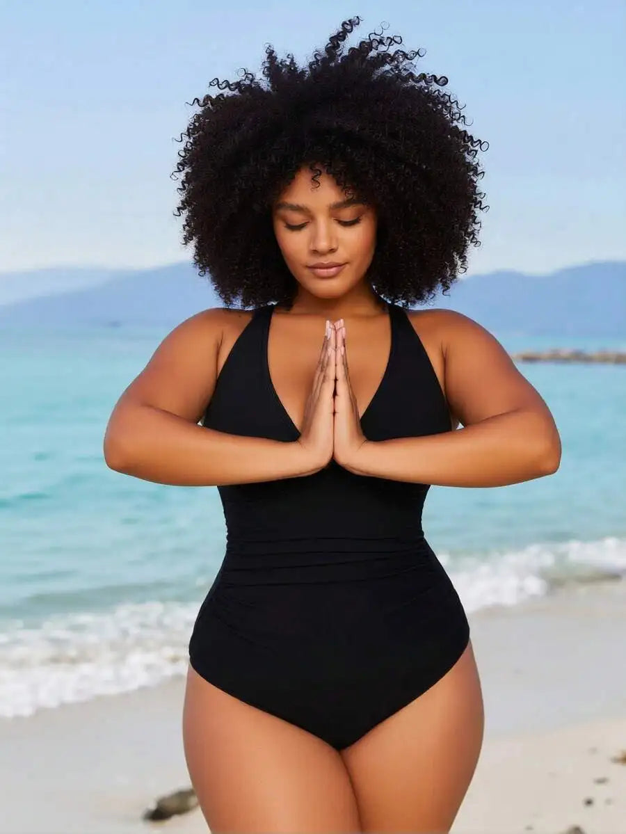 Womens Tummy Control Ruched V Neck One Piece Swimsuit Slimming Push Up Bathing Suit