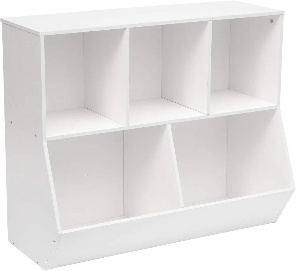Kids Bookshelf Toy Storage Organizer, 5-Cubby Bookcase with Footboard, White Children's Furniture