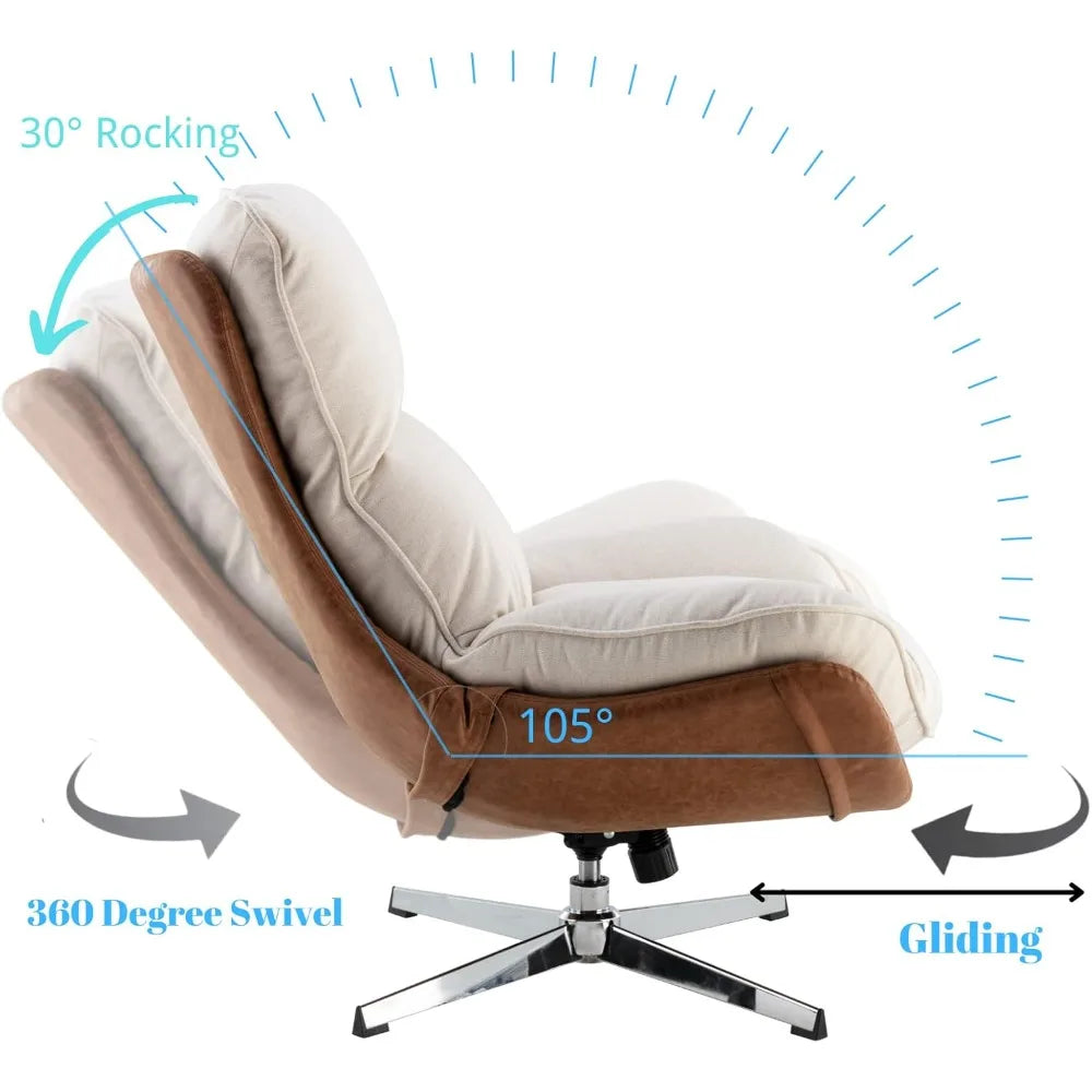 Linen Swivel Lounge Chair, Upholstered High Back Accent Chair with Metal Base Armless Comfy Modern Recliner Chair for Living Room