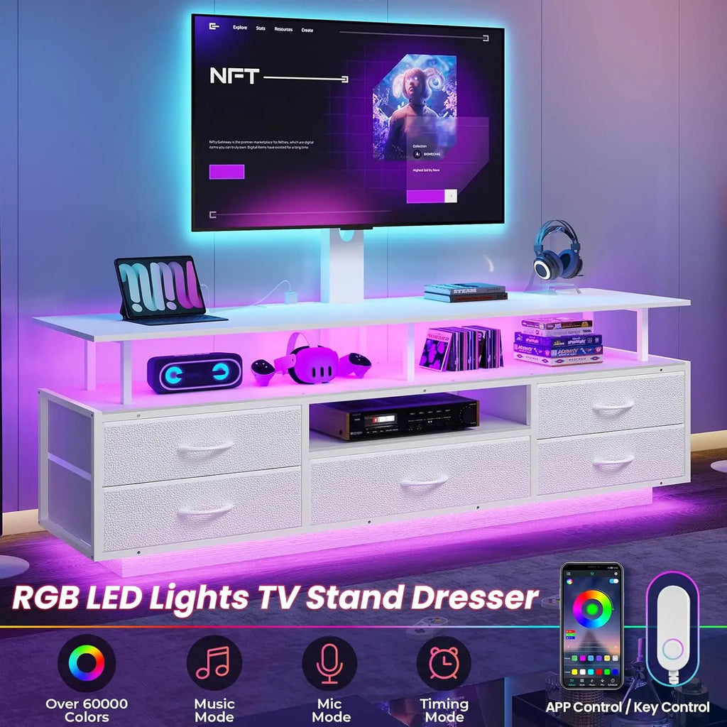 TV Stand with Mount for 45/55/65/70 inch TVs, 51.2" LED TV Stand with Power Outlets & Storage, Entertainment Center with Storage