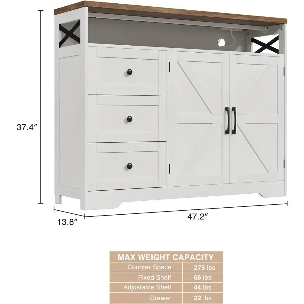 Farmhouse Buffet Cabinet with Drawers & Open Shelf, Sideboard with Storage, Kitchen Pantry Cabinet Hutch, Coffee Bar/Drinks