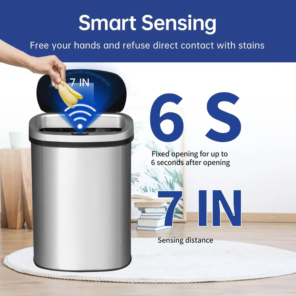 13 Gallon Automatic Touchless Trash Can with Odor Control | Stainless Steel Sensor Garbage Bin for Kitchen, Bathroom, Office