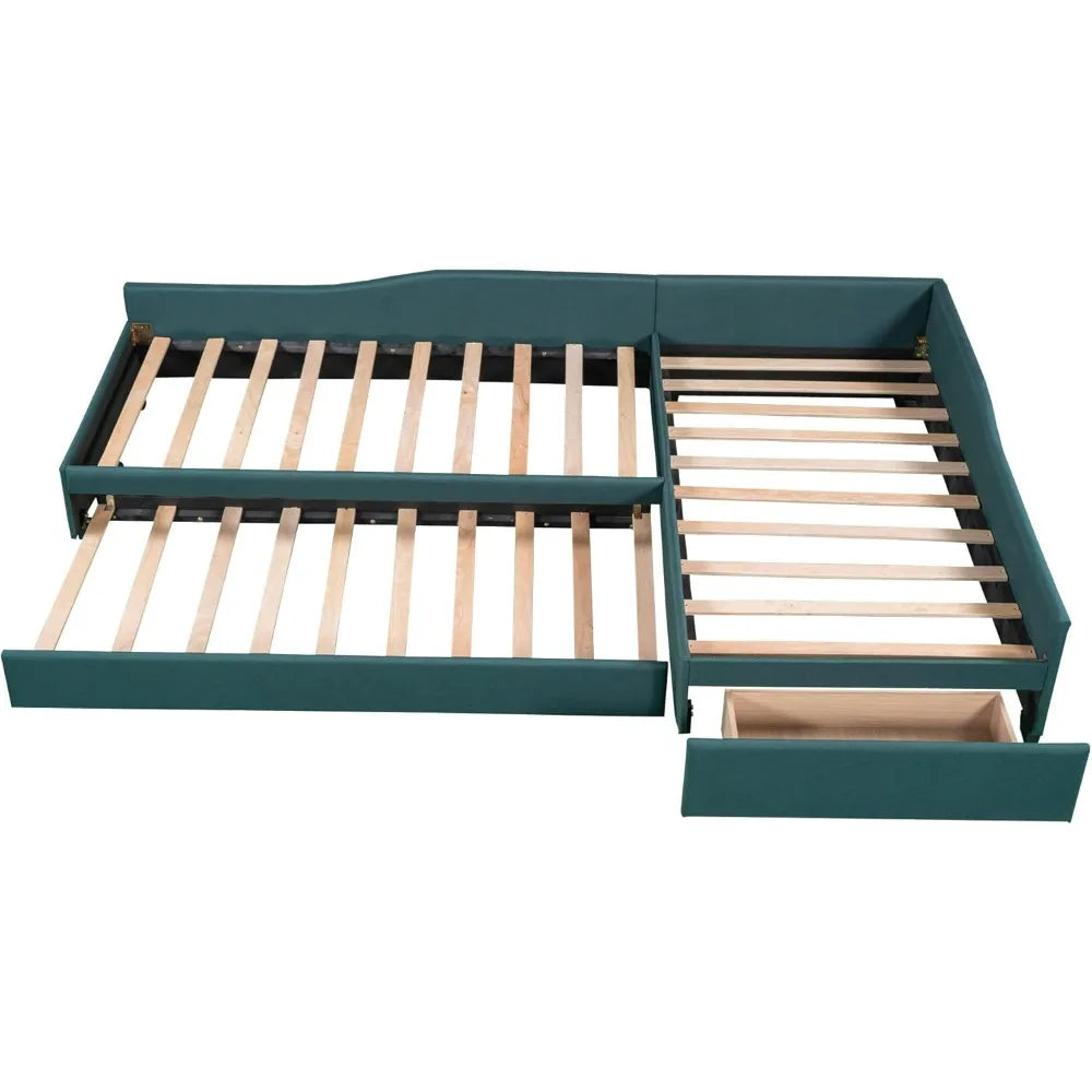 Green Twin Daybed with Upholstered Trundle and Storage for Teens