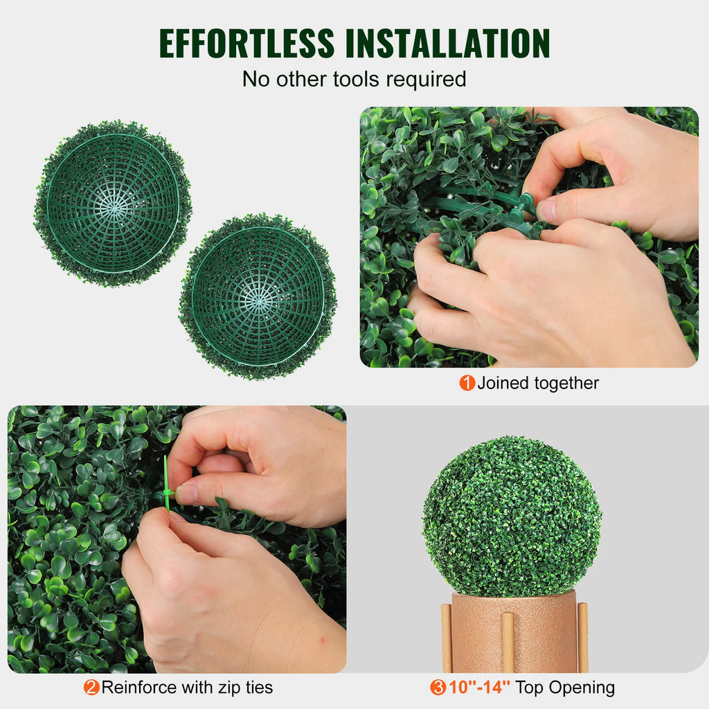VEVOR Artificial Topiaries Boxwood Trees 16" Tall Ball-Shape Topiaries Plant All-Year Green Faux Plant Decorative for Garden