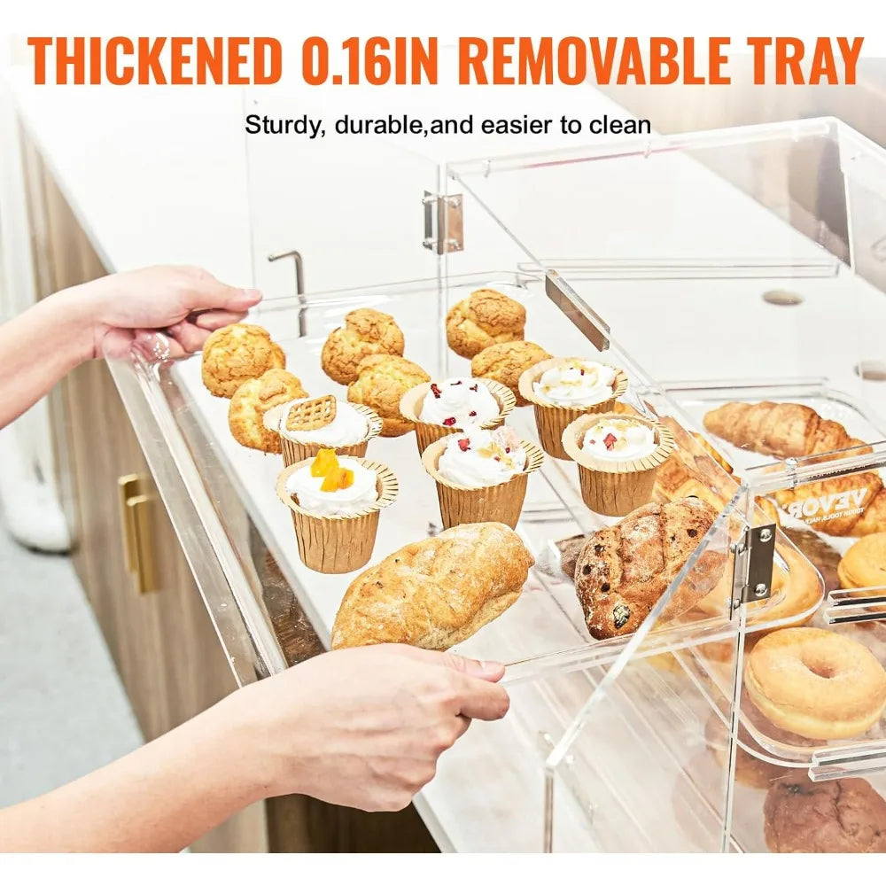 Two-Tier Commercial Pastry Display Case, Countertop Bakery Showcase with Acrylic Box and Rear Door Access