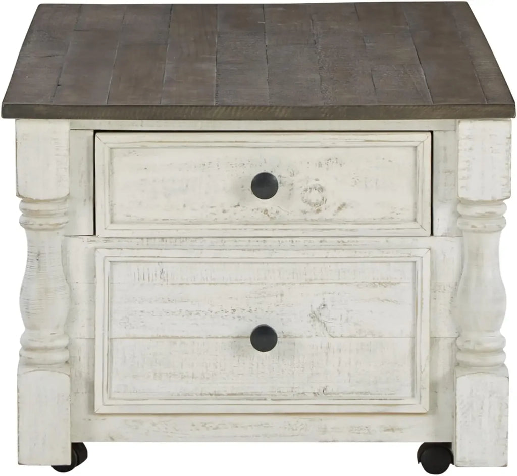 Farmhouse Lift Top Coffee Table with 4 Storage Drawers and Small Storage Tray, Whitewash