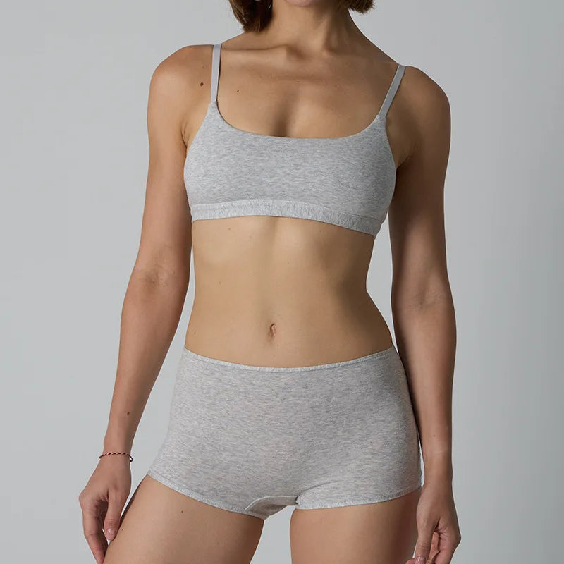 Simple High Elasticity Lingerie Sport Set/ Women Casual Cotton Adjustable-strap Seamless Bras/Low Waist Boxer Chic Briefs Sets