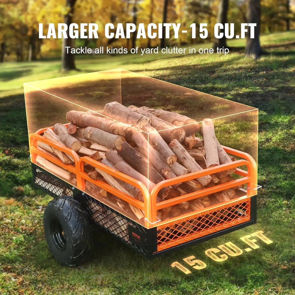 Heavy-Duty 1500lbs Capacity Yard Garden Trailer with 15 Cubic Feet Dump Cart for Lawn and Garden Use