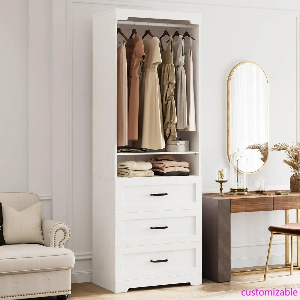 Freestanding Closet System with Wood Drawers, Adjustable Shelves, and Hanging Rod