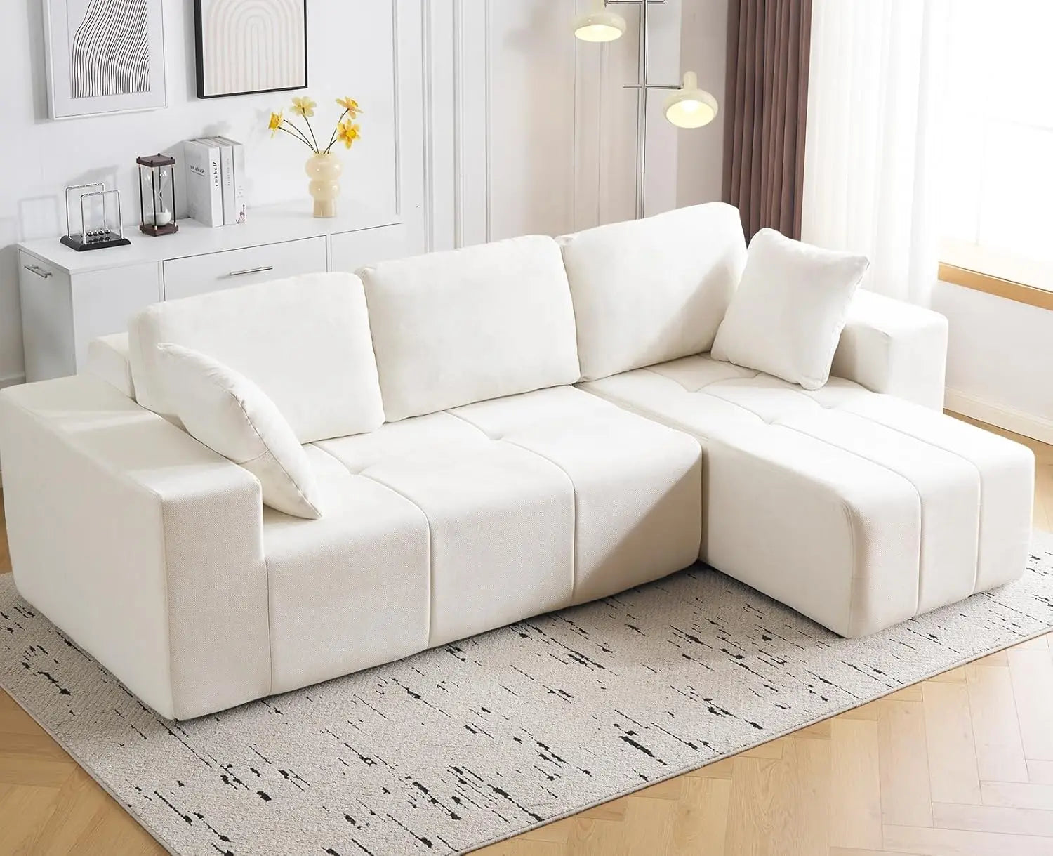 Cloud Modular Sectional Couch 105 Inch Chenille Boneless Couches Deep Seat Upholstered L-Shape Sofa with Chaise Customized